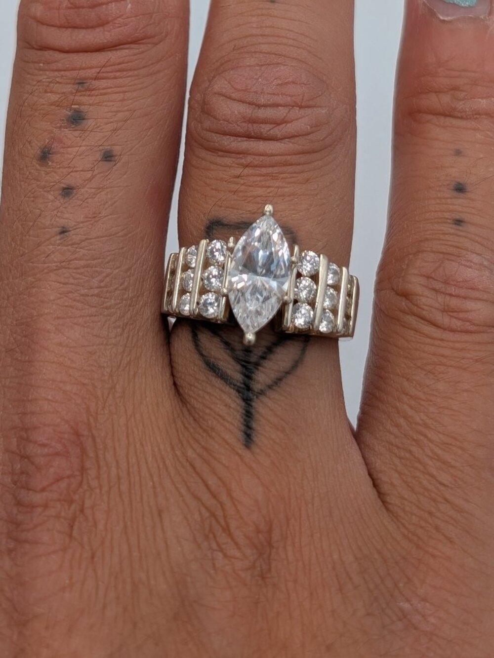 Vintage 90s DQCZ 925 Sterling Silver Marquise Statement Engagement Ring 6.5 - Picture 10 of 10
